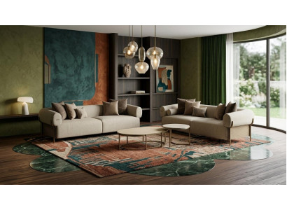 Modernes beiges Wohnzimmer-Set zwei 3-Sitzer-Sofas Set Couchtische