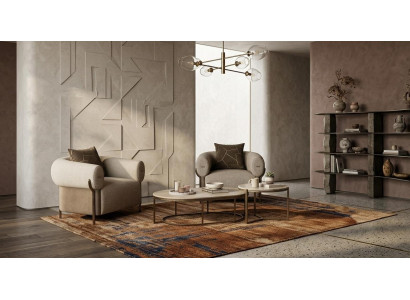 Beiges Wohnzimmer-Set zwei Sessel rechteckiger Couchtisch modern hochwertig