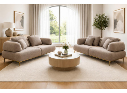 Moderne Sofaset mit Beige Bouclé-Stoff und Goldenen Metallbeinen