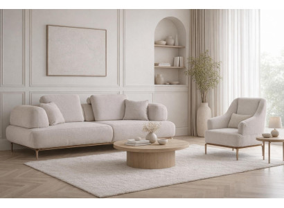 Eleganter Sofaset mit Sesseln in Beige und Goldenen Metallbeinen