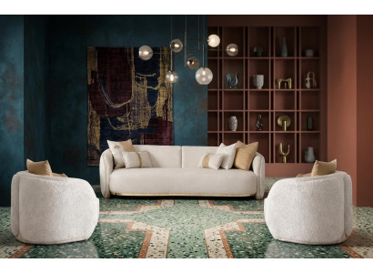 Elegantes beiges Wohnzimmer-Set 3-Sitzer-Sofa Sessel Wohnzimmermöbel