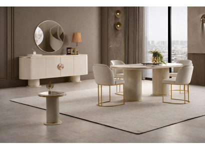 Beige Esszimmergarnitur Designer Esstisch 4x Stühle Sideboard