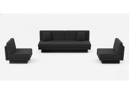 Schwarze Textilgarnitur Deisnger 3-Sitzer Edle 2x Sessel 3tlg Set