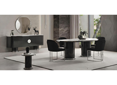Schicke Schwarze Essgruppe Designer Esstisch Beistelltisch Spiegel