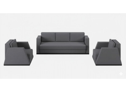 Stilvolle Graue Couchgarnitur 3-Sitzer Sofa 2x Edle Textilsessel