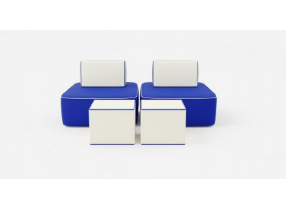 Blaue Sesselgarnitur Stilvolle Sitzmöbel Designer 2x Hocker 4tlg