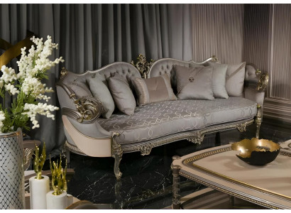 Grauer Klassischer Chesterfield 3-Sitzer Edles Wohnzimmer Sofa