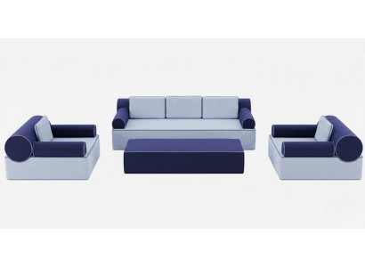 Hellblaue Couchgarnitur Edle Polstermöbel 3-Sitzer Couchtisch 4tlg
