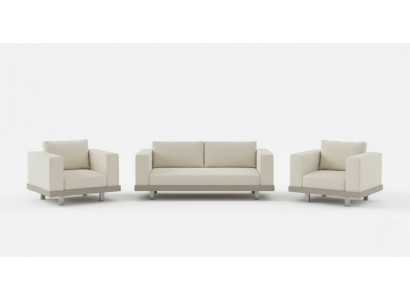 Schicke Beige Polstergarnitur Designer 3-Sitzer 2x Sessel 3tlg