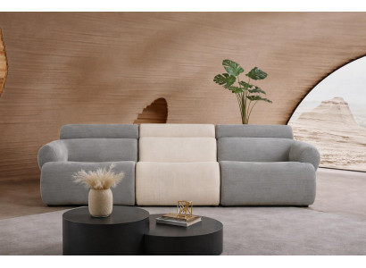 Gemütliche 4-Sitzer Grau-Beiges Polstersofa Wohnzimmer Sofas