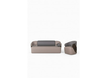 Beige Ledergarnitur Designer Ledersofa Stilvoller Ledersessel 2tlg
