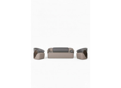 Beige Ledergarnitur Luxuriöse Ledercouch 2x Edle Sitzsessel 3tlg Set
