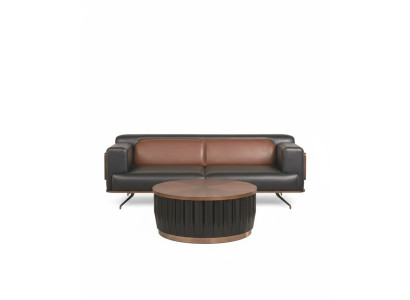 Exklusive Braune Ledercouch Stilvoller Couchtisch Arbeitszimmer Set