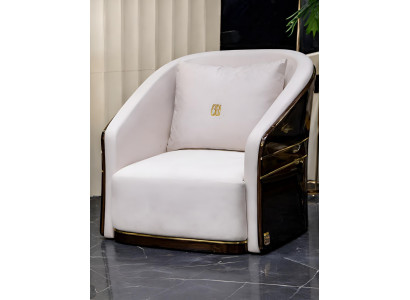 Weiß-Brauner Loungesessel Luxuriöser Einsitzer Wohnzimmer Möbel