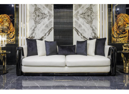 Exklusiver Wohnzimmer 3-Sitzer Schwarz-weiße Polstercouch Edle Möbel