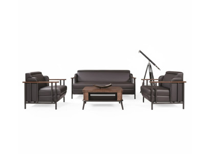 Dunkelbraune Wohnzimmer Sofagarnitur Edler 3-Sitzer Stilvoller Tisch