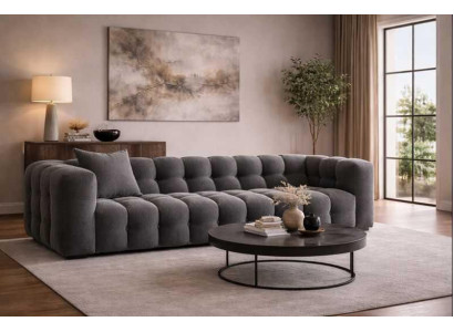 Designer Grauer 3-Sitzer Wohnzimmer Polstercouch Edles Textilsofa