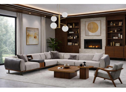 Moderne Wohnzimmer Couchgarnitur L-Form Sofa Designer Sessel 2tlg