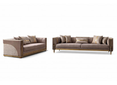 Hellbraunes Sofa-Set Designer Polstercouchen 2x Edle 3-Sitzer Sofas