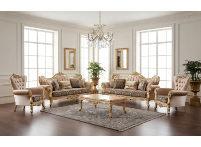 Chesterfield Beige Klassische Sofagarnitur Schicke 3-Sitzer 2x Sessel