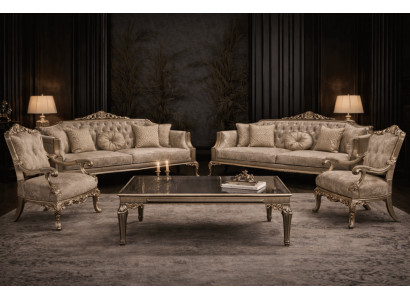 Klassische Beige Chesterfield Couchgarnitur 3-Sitzer Couchtisch