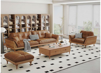Braunes Wohnzimmer Sofa-Set Exklusives Sofa Designer Sessel Hocker