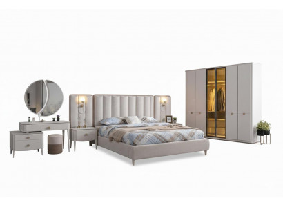 Weiße Schlafzimmer Garnitur Designer Bett 2x Nachttische Schrank