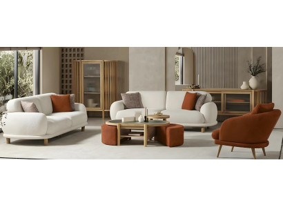 Weiß-Braune Couchgarnitur Stilvolles Gästesofa Designer Sessel