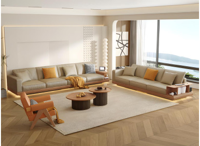 Moderne Beige Designer Wohnzimmer Set Sofa & Couchtisch 5-tlg.