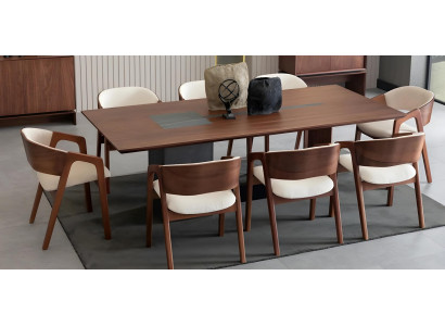 Braun-Beiges Esszimmer-Set Edler Küchentisch 8x Textilstühle 9tlg