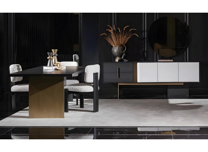Schwarz-Weißes Esszimmer Set Robuster Esstisch Konsole 3x Stühle