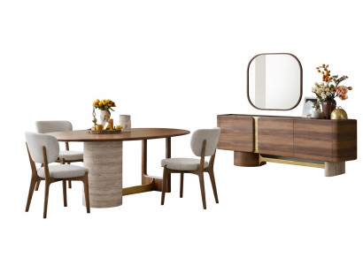 Esszimmer-Set Modernes Design Beige Brauner Rahmen Geräumige Kommode