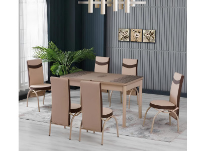 Esszimmer Essgruppen Esstisch Stühle Beige Rechteckig Stoff Modern