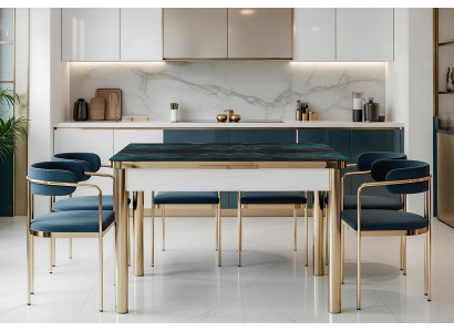 Esszimmer Esstisch Modern Rechteckig Blau Gold Mramor Aluminium Neu
