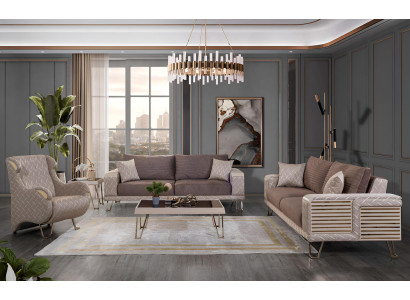 Braun-Beige Sofagarnitur Stilvolle Polstersofas Designer Sessel Set