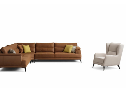 Elegante Braun-Beige Wohnzimmer Garnitur Ecksofa Loungesessel 2tlg