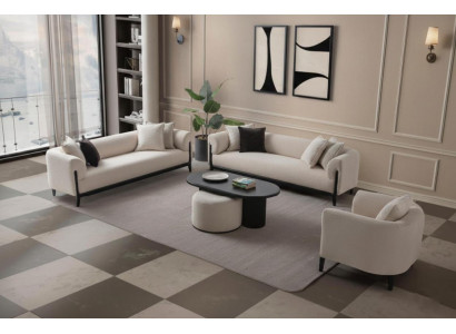 Beige Wohnzimmer Set 3+3+1 Sitzer Komfortabel Modern Sofagarnitur