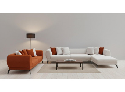 Sofagarnitur Ecksofa L-Form Orange 3-Sitzer Sofa Komfortabel Wohnzimmer