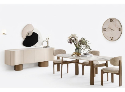 Esszimmer Set Moderner Stil Beige Farbe Geräumige Konsole Weiche Stühle