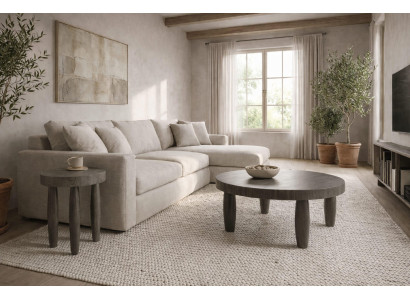 Couchtisch-Set Moderner Stil Grau Holzbeine Holzplatte Runder Tisch