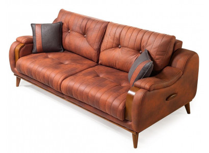 3-Sitzer-Sofa Orange Moderner Stil Weiche Armlehnen Holzrahmen Neu