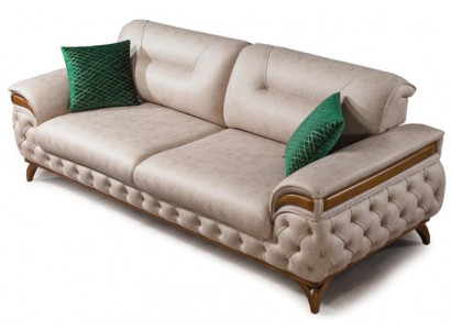3-Sitzer-Sofa Beige Moderner Stil Weiche Armlehnen Holzrahmen Kapitoné