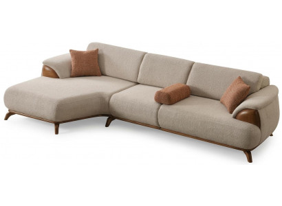 Ecksofa Beige Farbe Moderner Stil Modular Weiche Armlehnen Holzrahmen
