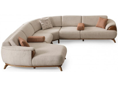 U-Form Ecksofa Beige Farbe Moderner Stil Holzbeine Weiche Armlehnen
