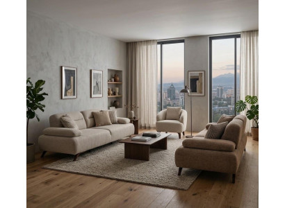 Wohnzimmer Möbel Moderner Stil Beige Holzgestell Komfortabel Entspannend