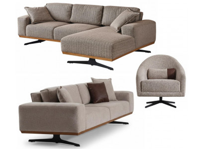 Wohnzimmer Set Ecksofa Moderner Stil Beige Holzrahmen Weiches Sofa