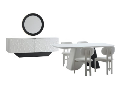 Esszimmer-Set Tisch Konsoltisch Schwarz Weiß Spiegel Moderner Stil Neu