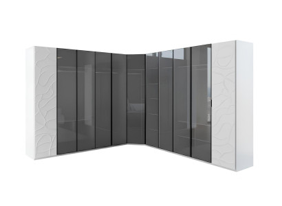 Eckschrank Weiß Schwarz Moderner Stil Glasfronten Holz-Glastüren Neu