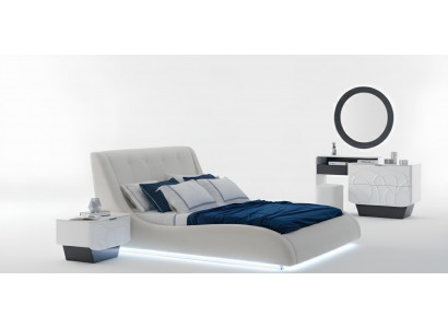 Schlafzimmer-Set Nachttisch Bett Kommode Weiß Farbe Moderner Stil Neu