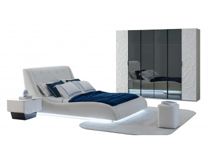Schlafzimmer-Set Nachttisch Bett Kleiderschrank Weiß Moderner Stil Neu